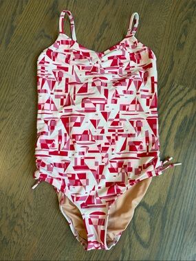 Crewcuts Pink & White Geometric One-Piece Swimsuit